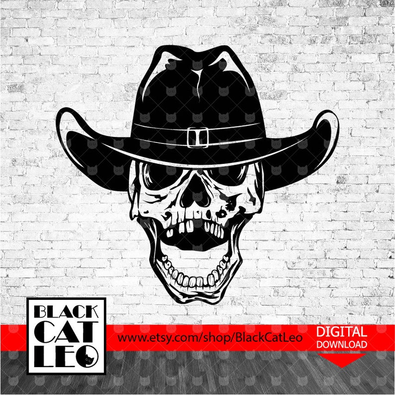 Download Cowboy's Skull in hat vector svg t shirt design Western | Etsy