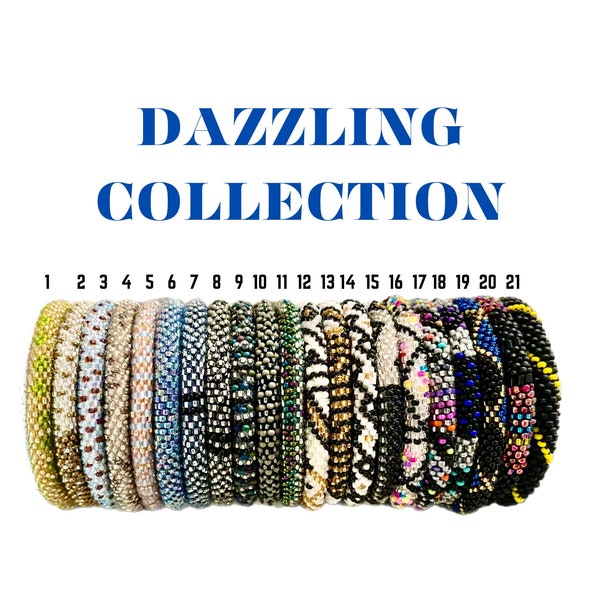 Seed Bead Bangle | Stacking Bracelet | Beaded Crochet Bracelet | Rolled Bracelet | Colorful Summer Bracelet | Tiny Bead Bangle