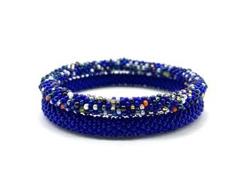 Nepali Hand Beaded Bracelet Set of Two Glass Bead Bracelets. Handmade Wrist Wear Jewelry Gift For Women or Girlfriend. Seed Bead Bracelets.