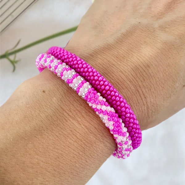 Bead Bracelet Set for Women, Seed Bead Bracelets, Nepal Handmade Bracelets, Arm Candy, Stacking Bracelets, Rolled Bracelet, Floral Bracelet