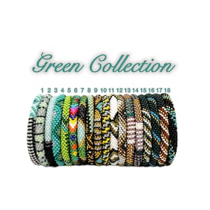 Seed Bead Bangle | Stacking Bracelet | Beaded Crochet Bracelet | Rolled Bracelet For Women | Green Bracelets | Tiny Bead Bangle | Beautiful