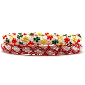 Bead Bracelet Set for Women, Seed Bead Bracelets, Nepal Handmade Bracelets, Arm Candy, Stacking Bracelets, Rolled Bracelet, Floral Bracelet
