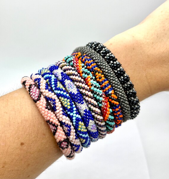 Seed Bead Bangle Stacking Bracelet Beaded Crochet Bracelet Rolled  Bracelet Colorful Summer Bracelet Large Size Bracelet