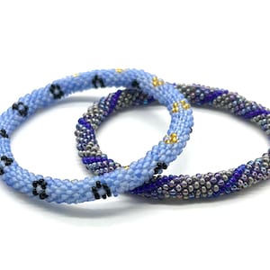 Bead Bracelet Set for Women, Seed Bead Bracelets, Nepal Handmade Bracelets, Arm Candy, Stacking Bracelets, Rolled Bracelet, Floral Bracelet