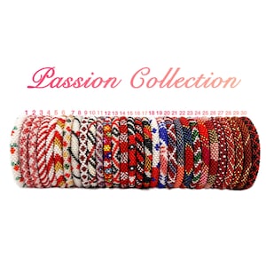 May include: A collection of 30 colorful beaded bracelets, each with a unique pattern. The bracelets are arranged in a row, numbered 1 through 30. The text "Passion Collection" is displayed above the bracelets.