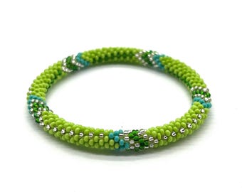 Beaded Rolled Bracelet | Nepal Handmade Bangle | Crochet Seed Bead Bracelets | Glass Beads Bracelet For Her | Beautiful Design Rope Bracelet