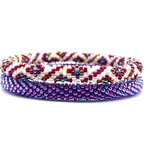 Bead Bracelet Set for Women, Seed Bead Bracelets, Nepal Handmade Bracelets, Arm Candy, Stacking Bracelets, Rolled Bracelet, Floral Bracelet