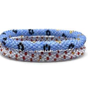 Bead Bracelet Set for Women, Seed Bead Bracelets, Nepal Handmade Bracelets, Arm Candy, Stacking Bracelets, Rolled Bracelet, Floral Bracelet