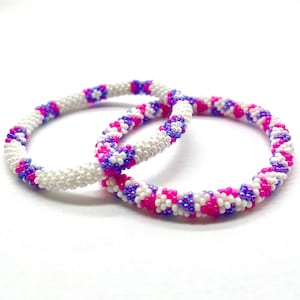 Bead Bracelet Set for Women, Seed Bead Bracelets, Nepal Handmade Bracelets, Arm Candy, Stacking Bracelets, Rolled Bracelet, Floral Bracelet