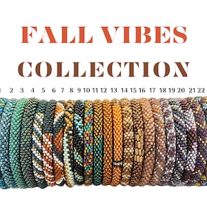 Seed Bead Bangle | Stacking Bracelet | Beaded Crochet Bracelet | Rolled Bracelet | Colorful Fall Bracelet | Tiny Bead Bangle |
