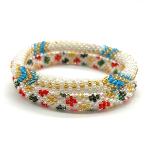 Bead Bracelet Set for Women, Seed Bead Bracelets, Nepal Handmade Bracelets, Arm Candy, Stacking Bracelets, Rolled Bracelet, Floral Bracelet