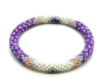 Beaded Rolled Bracelet | Nepal Handmade Bangle | Crochet Seed Bead Bracelets | Glass Beads Bracelet For Her | Beautiful Design Rope Bracelet