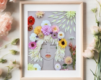 Floral Portrait Art Print – Whimsical Wildflower Wall Decor