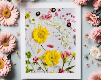 Floral Face Art Print – Botanical Portrait, Whimsical Home Decor