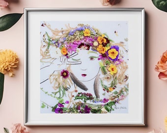 Wildflower Portrait Art Print, Modern Floral Nursery Decor