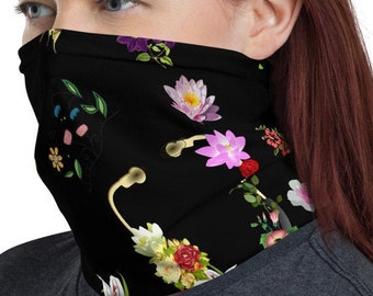 Floral Stethoskop schwarz Gesicht Abdeckung und Bandana für Krankenschwestern und Ärzte