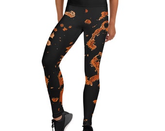 Yoga Leggings for Women Black and Orange Hot Lava Design