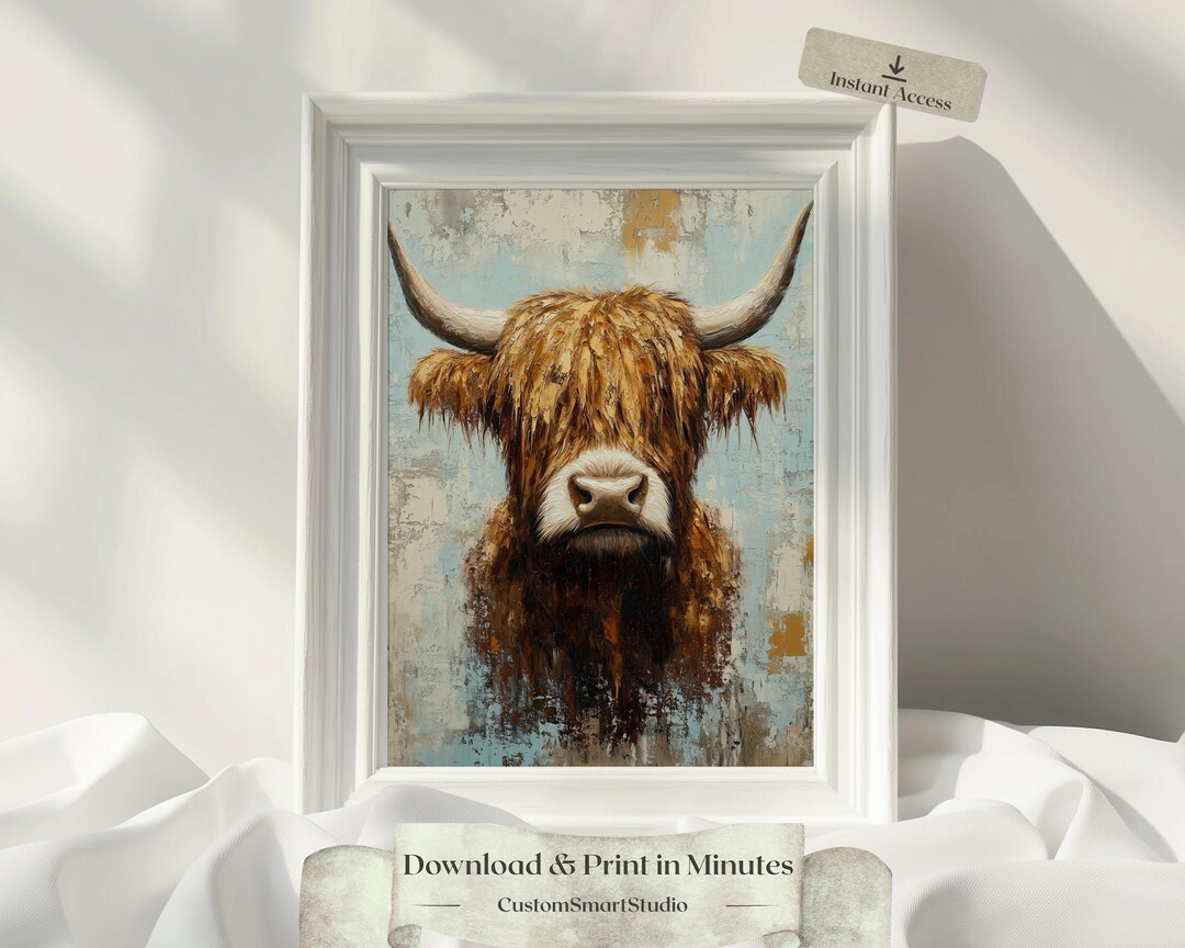Rustic Fall Background Cow Textured Background Highland Cow Wall Art, Rustic Farmhouse Animal ...