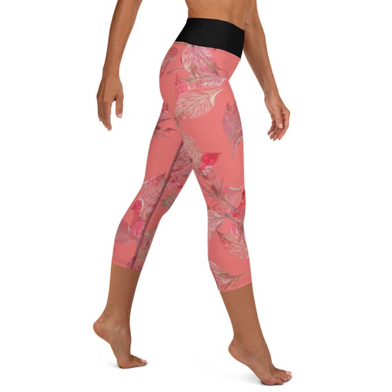 Floral Pink Capri Leggings for Women With High Waist for Tummy Control 