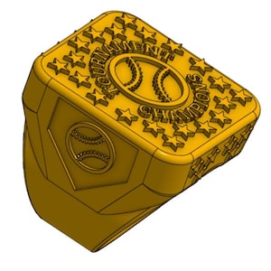 Tournament Champions Baseball Ring STL File for 3D Print - Includes a Non Support Needed File
