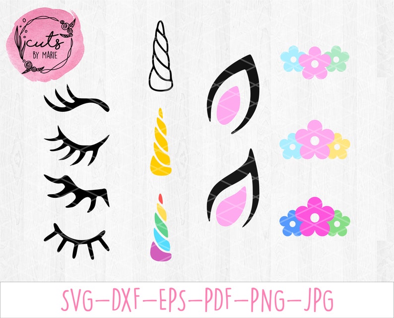 Download Unicorn svg design elements kit horns lashes flowers ears ...