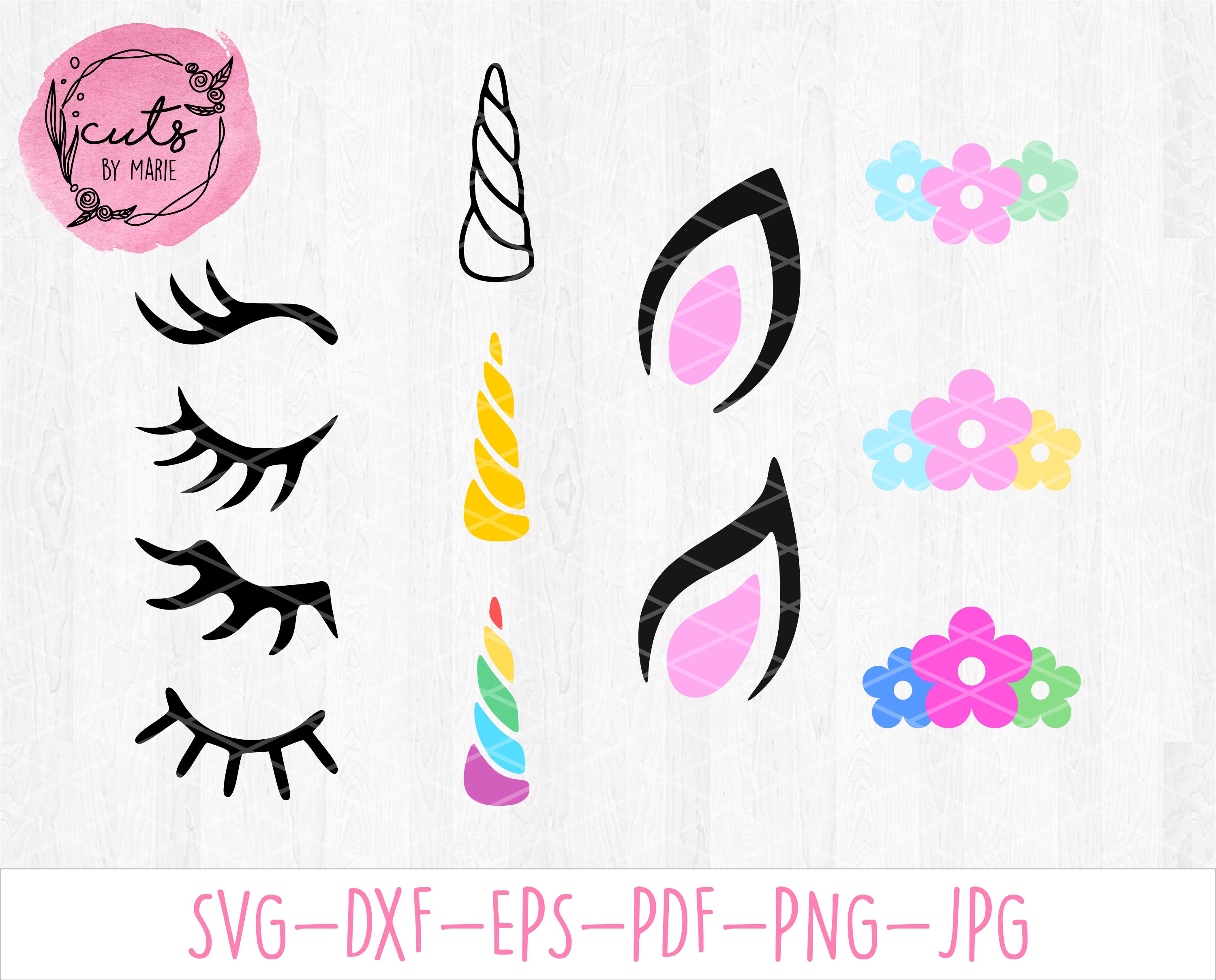 Download Unicorn Svg Design Elements Kit Horns Lashes Flowers Ears Etsy