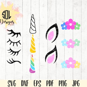 Unicorn svg design elements kit - horns lashes flowers ears svg - svg file - instant download - svg dxf eps png jpg pdf