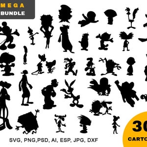 Cartoon Silhouette Cartoon Bundle Clipart Cartoon Etsy