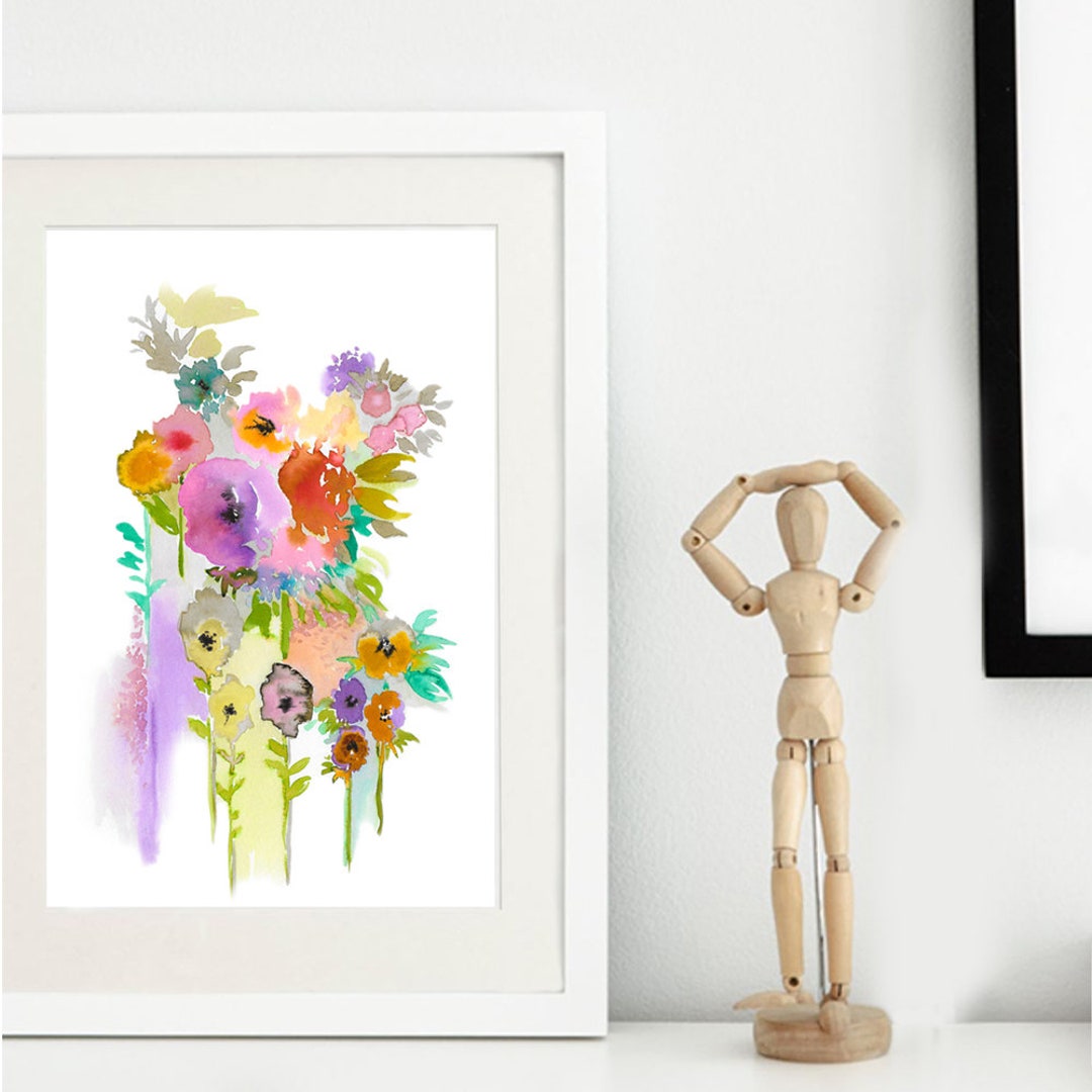 Watercolor Floral Original Painting/free Shipping/floral Wall Art
