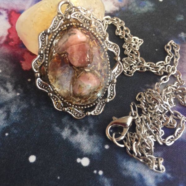 Emotional Healing Amulet - jewelry, witch, necklace, Reiki, crystals, witchcraft, Wiccan,Rhodochrosite,tarot,chakra,heart,love,friendship