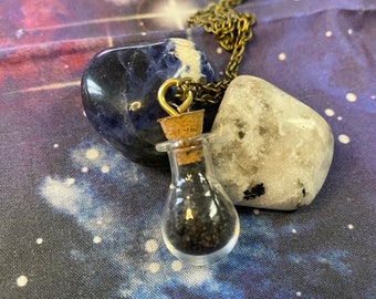 Black Salt Vial - Protection from Negativity, witchcraft, magic, voodoo, hexes, Wicca, magical, witches tool, necklace, jewelry, voodoo