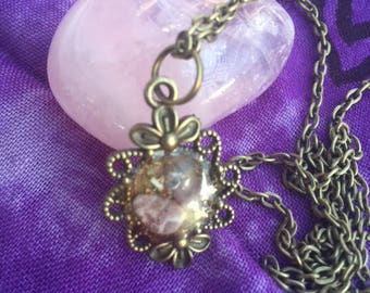Emotional Healing Amulet small - jewelry, necklace, Rhodochrosite stone, blessing,Reiki, witchcraft, wicca,chakra, crystals, love,friendship