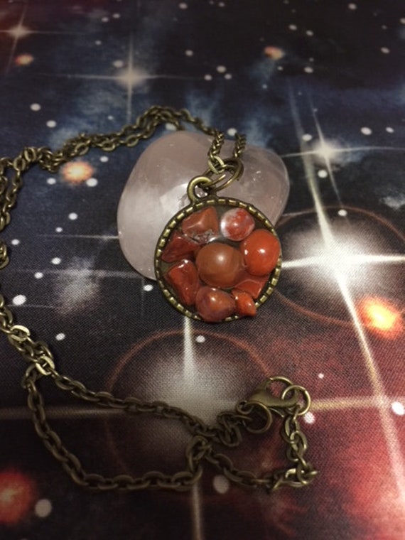 Gemini Zodiac Amulet- Red Agate, witchcraft, Reiki, necklace, magick,  witch, crystal, new age, horoscope herbs, ritual, gift, bronze, gems