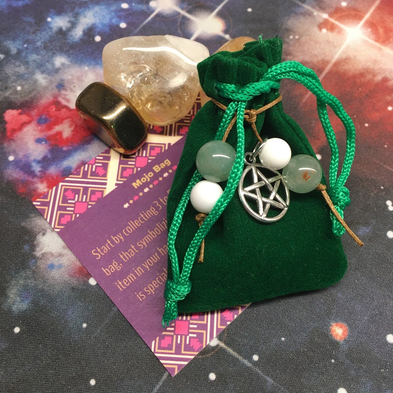 Money and Prosperity Mojo Bag Magic, charms, witchcraft, witch, wealth, good luck, green aventurine, crystals, gems, Citrine, rituals image 1