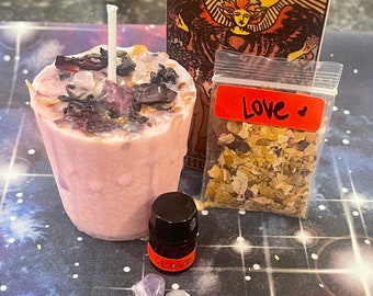 Love Candle Everyday starter kit- magickal, witchcraft, crystals,  votive, ritual, tarot, witch, charka, gems, herbs, new age, romance
