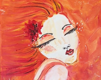 Chakra Sacral Spirit peinture - DIGITAL DOWNLOAD, orange, méditation, passion, mur suspendu, fille, arylique,