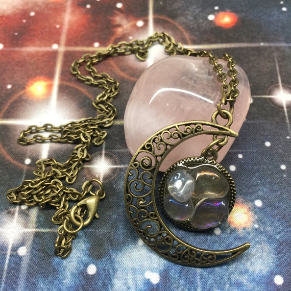 Moonstone, Divine Guidance, Amulet - witchcraft, necklace, jewelry, witch, Reiki, crystals, gemstones, talisman,magick, bronze, amethyst