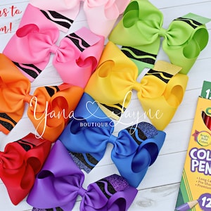 4-5-6" crayon hairbow, back to school hair bow, school hair bow, crayon bow for girls, pencil bow, school hairbow, back to school outfit,