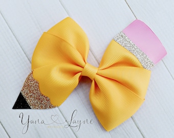 3-6" Pencil hair bow, back to school hair bow, back to school bow, pencil outfit hair bow,handmade school hair bow,back to school outfit bow