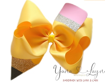 3-4-5-6" pencil hairbow, back to school hair bow, school hair bow, pencil bow for girls, pencil bow, alligator bow, back to school outfit