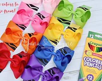 4-5-6" crayon hairbow, back to school hair bow, school hair bow, crayon bow for girls, pencil bow, school hairbow, back to school outfit,