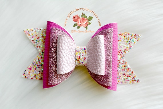 Glitter pink hair bow, glitter  hair bow, sparkle hair bow for girls, pu leather bows, hair bows for girls, glitter bows