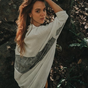 Earth Tribe slouchy shawl kimono, hand made block print, bohemian, earthy, organic cotton, natural dye