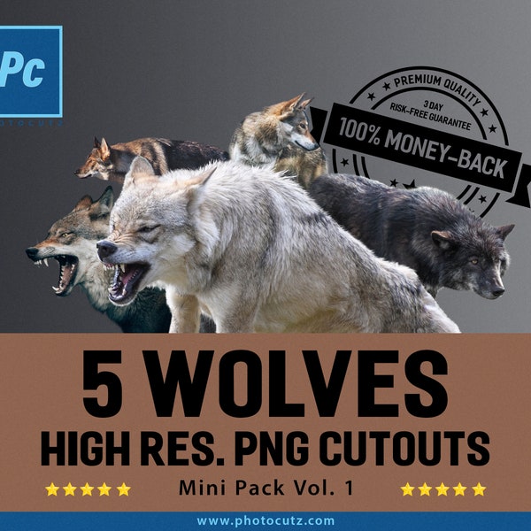 Wolves High Res. Photoshop PNG Cutouts Overlays, Mini Pack Volume 1 for Creative Photography