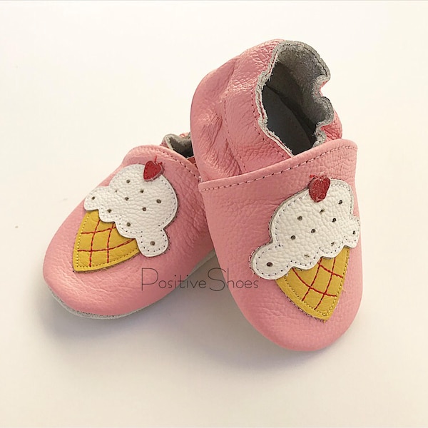 Baby Soft Sole Shoes Infant Moccasins Baby Girls pink leather shoes  Ice Cream . Toddler First Walker Baby Girls Slippers