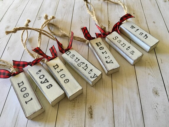 new set of 8 farmhouse christmas word ornaments etsy
