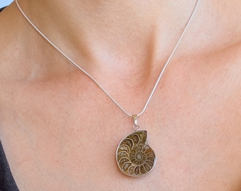 Ammonite Fossil Necklace - Ammonite Necklace - Silver Fossil Necklace - Silver Ammonite Necklace - Ammonite Pendant - Fossil gift