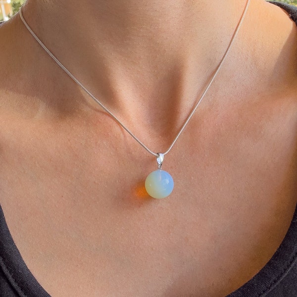 Opalite Necklace - Birthstone October - Opalite Silver Necklace - Libra Birthstone - Chakra Healing Stone - Dainty Opalite - Delicate choker