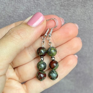Bloodstone Earrings - Heliotrope Earrings - Bloodstone Crystal - Bloodstone Jewelry  - Crystal Earrings - Heliotrope Bloodstone  - Mom Gift