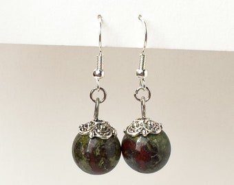 Bloodstone Earrings - Silver Bloodstone - Bloodstone Crystal - Dainty Bloodstone - Crystal Earrings - Heliotrope Bloodstone Earrings